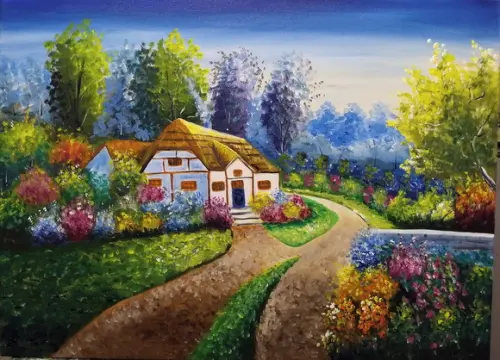 Quadros para Sala Pintura em Tela Paisagem Casa Francesa