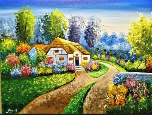 Quadros para Sala Pintura em Tela Paisagem Casa Francesa
