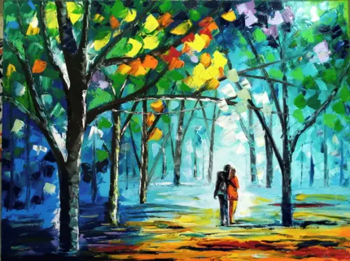 Quadros para Sala Pintura em Tela Paisagem Casal no Parque