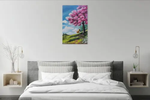 Quadros para Sala Pintura em Tela Paisagem Mulher Balanço
