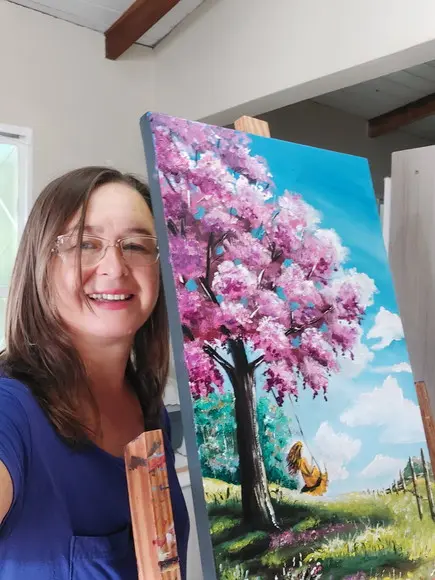 Quadros para Sala Pintura em Tela Paisagem Mulher Balanço