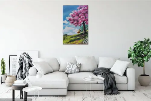 Quadros para Sala Pintura em Tela Paisagem Mulher Balanço