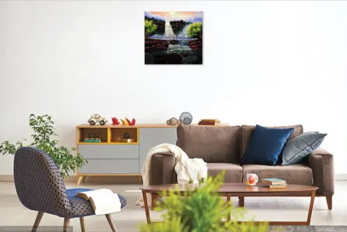 Quadros para Sala Pintura em Tela Paisagem Rio com Cachoeira