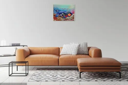 Quadros para Sala Pintura em Tela Peixes no Fundo do Mar