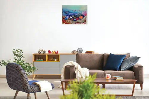 Quadros para Sala Pintura em Tela Peixes no Fundo do Mar