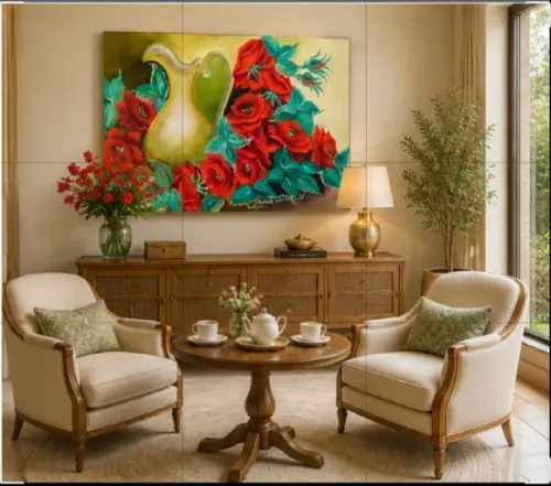 Quadros para Sala Pintura em Tela Rosas Black Friday