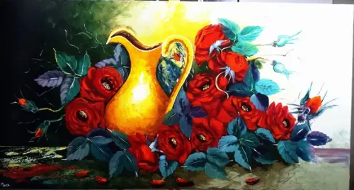 Quadros para Sala Pintura em Tela Rosas Black Friday
