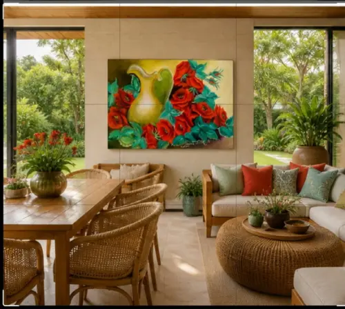 Quadros para Sala Pintura em Tela Rosas Black Friday