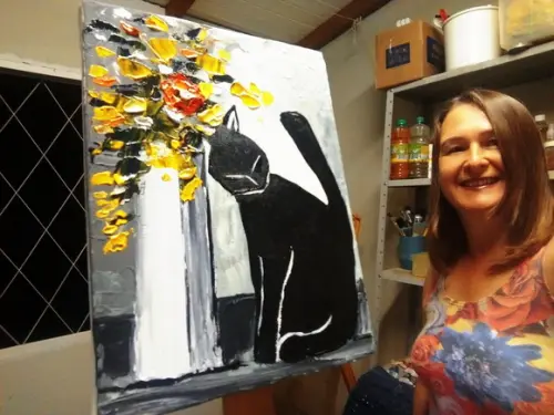 Quadros para Sala Pintura Moderno Animal Gato Black Friday