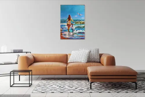 Quadros para Sala Pintura Mar Praia Bicicleta Black Friday