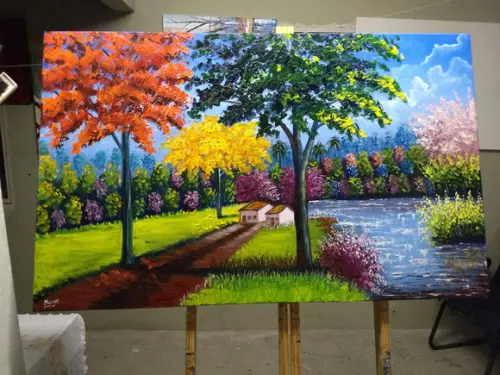 Quadros para Sala Pintura Paisagem Campo Presente de Natal