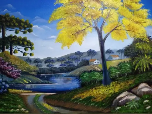 Quadros para Sala Pintura Paisagem Ipê Amarelo Black Friday