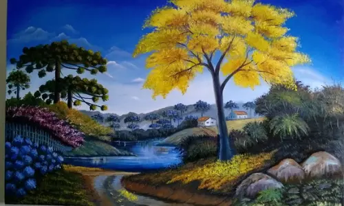 Quadros para Sala Pintura Paisagem Ipê Amarelo Black Friday
