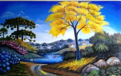 Quadros para Sala Pintura Paisagem Ipê Amarelo Black Friday