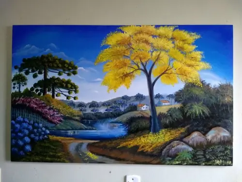 Quadros para Sala Pintura Paisagem Ipê Amarelo Black Friday