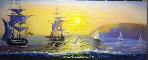 Quadros para Sala Pintura Paisagem Mar Caravelas Black Black