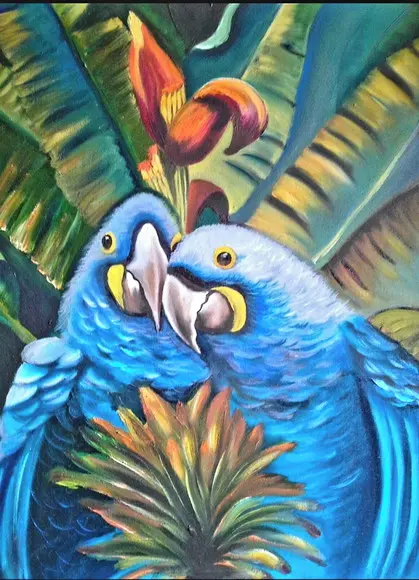Quadros para Sala Pintura Tela Animais Passaros Araras Azuis