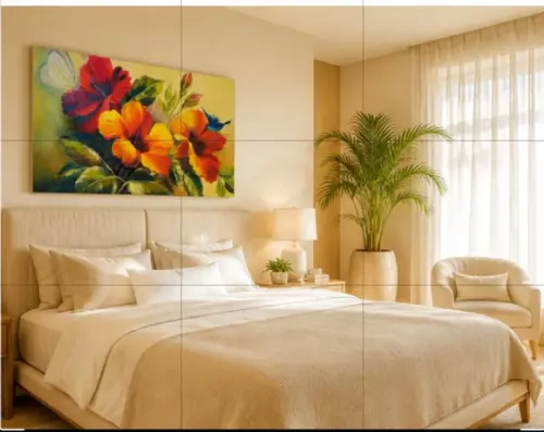 Quadros para Sala Pintura Tela Floral Hibiscus Black Friday