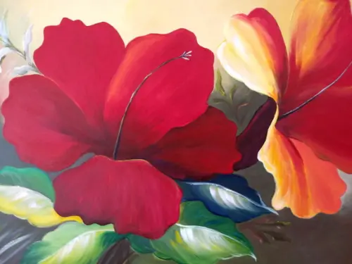 Quadros para Sala Pintura Tela Floral Hibiscus Black Friday
