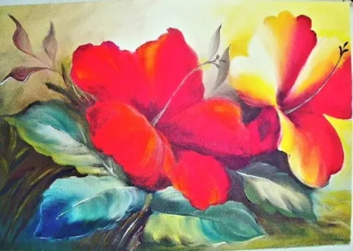 Quadros para Sala Pintura Tela Floral Hibiscus Vermelhos
