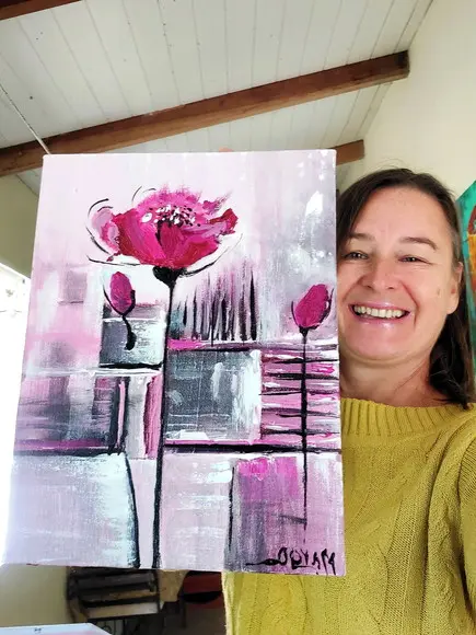 Quadros para Sala Pintura Tela Floral Moderno Papoula Rosa