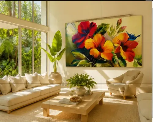 Quadros para Sala Pintura Tela Floral Hibiscus Black Friday