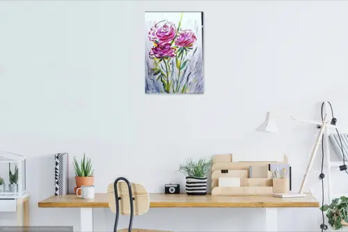 Quadros para Sala Pintura Tela Floral Rosa Aquarelado
