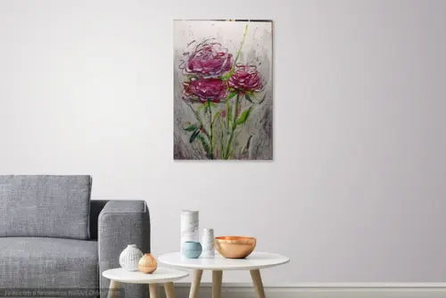 Quadros para Sala Pintura Tela Floral Rosa Aquarelado