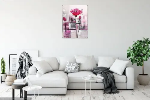Quadros para Sala Pintura Tela Floral Moderno Papoula Rosa
