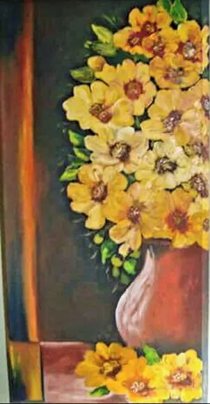 Quadros para Sala Pintura Tela Flores Amarelas Vaso de Barro
