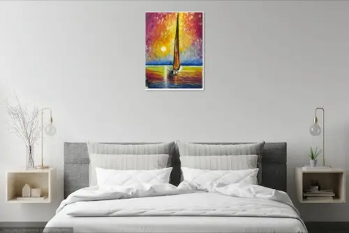 Quadros para Sala Pintura Tela Mar Barco a Vela Black Friday