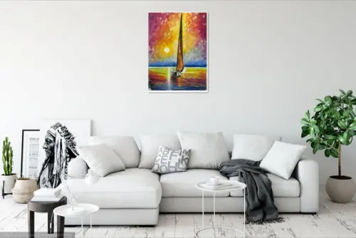 Quadros para Sala Pintura Tela Mar Barco a Vela Black Friday