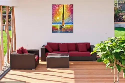 Quadros para Sala Pintura Tela Mar Barco a Vela Black Friday