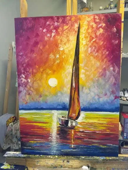 Quadros para Sala Pintura Tela Mar Barco a Vela Black Friday