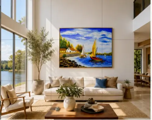 Quadros para Sala Pintura Tela Mar Praia Barcos Black Friday