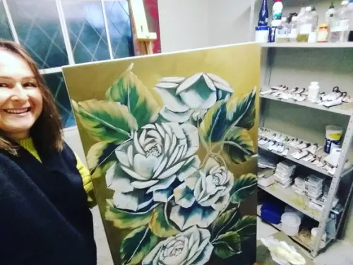 Quadros para Sala Pintura Tela Moderno Rosas Black Friday
