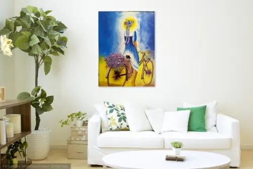 Quadros para Sala Pintura Tela Mulher Ciclista Esportes Bike