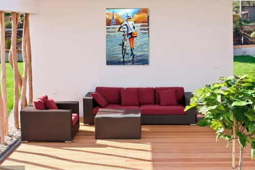 Quadros para Sala Pintura Tela Mulher Bike Pedalar em París