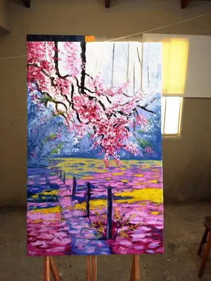 Quadros para Sala Pintura Tela Paisagem Alvorada Cor de Rosa