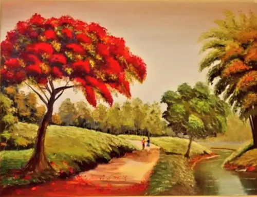 Quadros para Sala Pintura Tela Paisagem Caminho Flamboiant