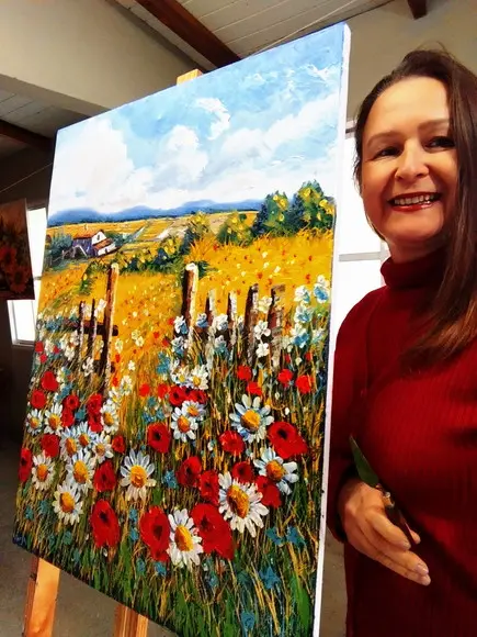 Quadros para Sala Pintura Tela Paisagem Campo de Margaridas