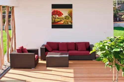 Quadros para Sala Pintura Tela Paisagem Caminho Flamboiant