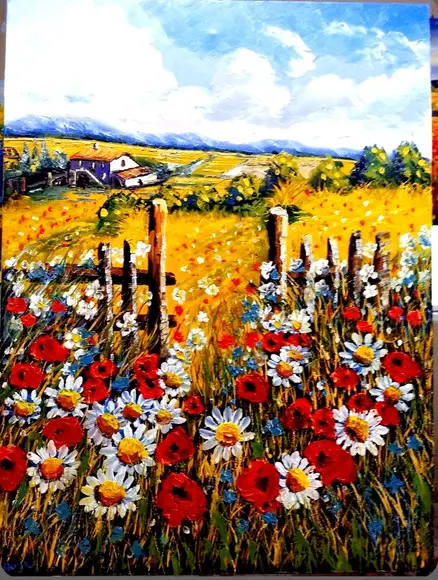 Quadros para Sala Pintura Tela Paisagem Campo de Margaridas