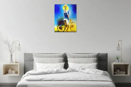 Quadros para Sala Pintura Tela Paisagem Esporte Bike Mulher
