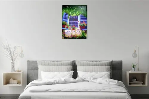 Quadros para Sala Pintura Tela Paisagem Flores na Janela