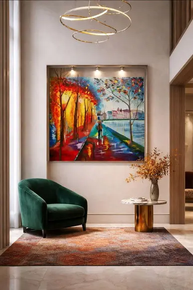 Quadros para Sala Pintura Tela Paisagem Urbana Apaixonados