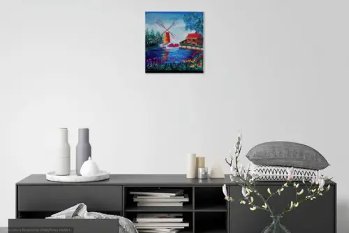 Quadros para Sala Tela Marina Moinho de Vento Holanda