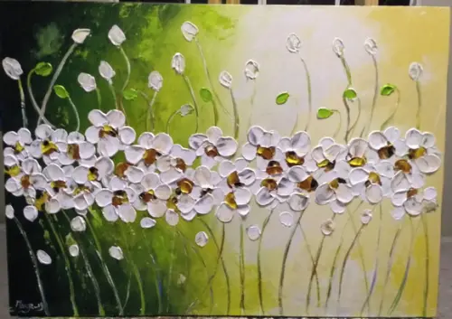 Quadros Pintura Abstrato Florzinhas Brancas Black Friday