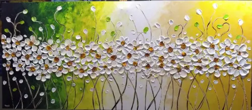Quadros Pintura Abstrato Florzinhas Brancas Black Friday