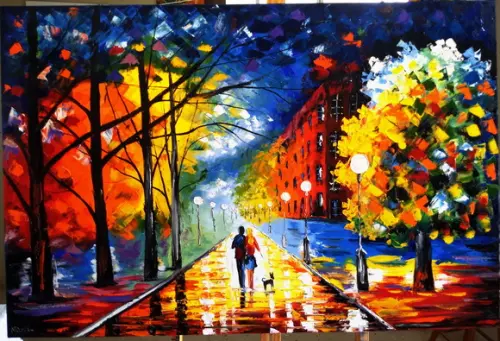 Quadros Pintura Abstrato Moderno Casal com Dog Black Friday
